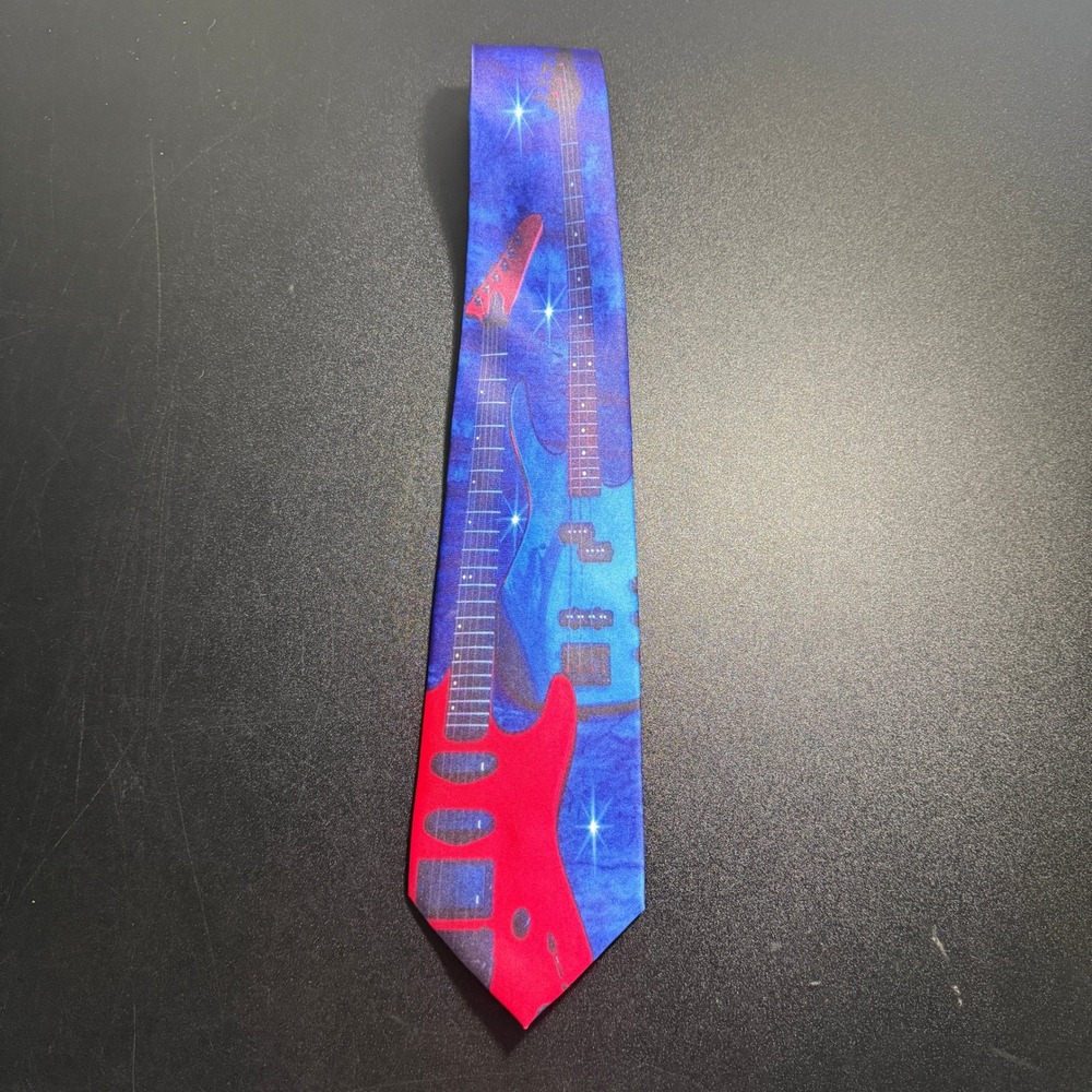 VTG Ralph Marlin Guitars Necktie Mens OS Multicolor Polyester Electric Bass 1994